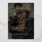 Invitation En Aluminium Calligraphie Photo Overlay Mariage Enregistrer La  (Recto)