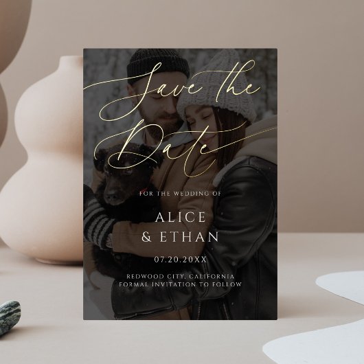 Invitation En Aluminium Calligraphie Photo Overlay Mariage Enregistrer La