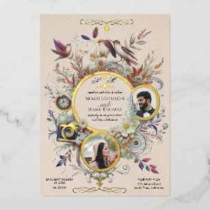 Invitation En Aluminium Calligraphie romantique Monogramme Mariage photo