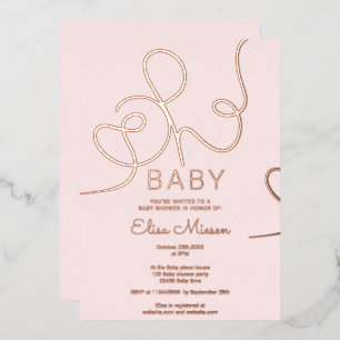 Invitation En Aluminium Calligraphie rose or rose moderne Oh baby shower