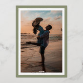 Invitation En Aluminium Calligraphie Sage Green Gold encadré photo classiq (Verso)