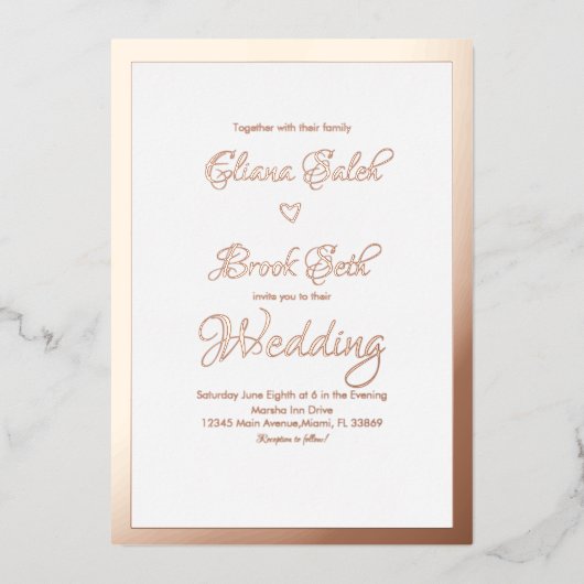 Invitation En Aluminium Calligraphie Script cardiaque Mariage moderne pres (Recto)