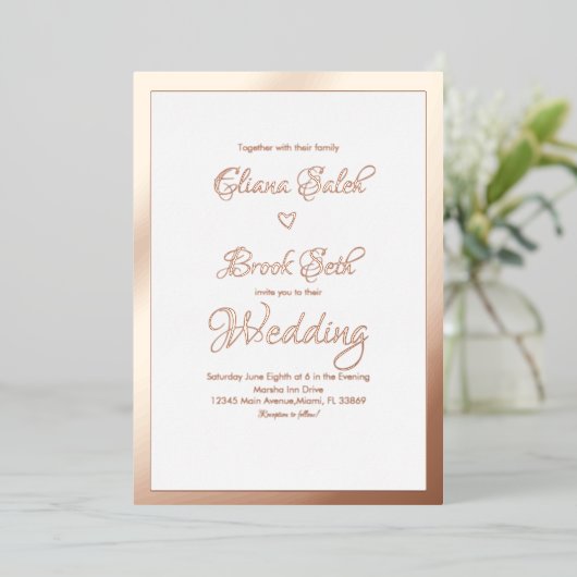 Invitation En Aluminium Calligraphie Script cardiaque Mariage moderne pres (Debout devant)