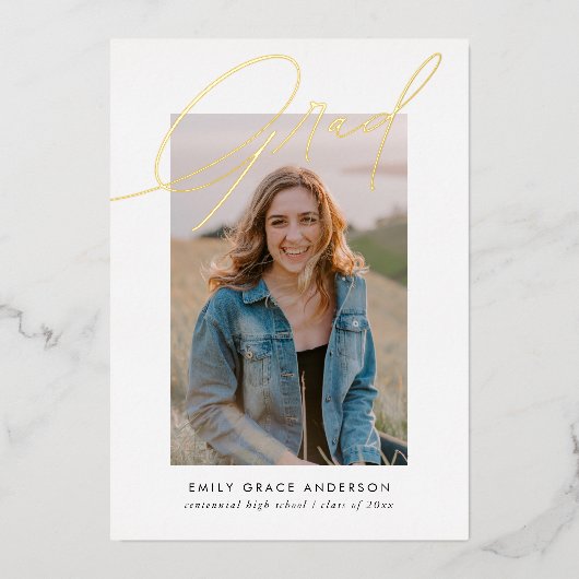 Invitation En Aluminium Calligraphie simple et tendance Trois diplômes pho (Recto)