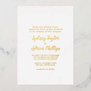 Invitation En Aluminium Calligraphie simple Gold Back Formel Mariage Gold