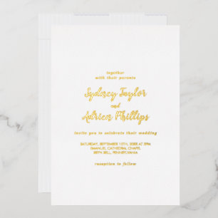 Invitation En Aluminium Calligraphie simple Gold Back Mariage Décontracté