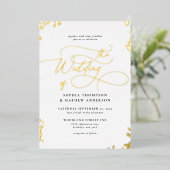 Invitation En Aluminium Calligraphie sophistiquée Mariage d'or blanc ivoir (Debout devant)