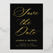 Invitation En Aluminium Calligraphie stylée Photo et code QR Or Mariage (Recto)