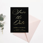 Invitation En Aluminium Calligraphie stylée Photo et code QR Or Mariage