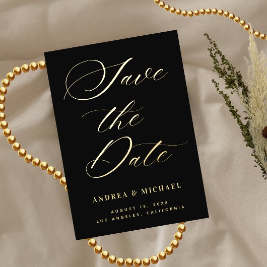 Invitation En Aluminium Calligraphie stylée Photo et code QR Or Mariage