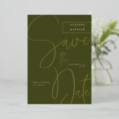 Invitation En Aluminium Calligraphie verte d'olive moderne Enregistrer la  (Debout devant)