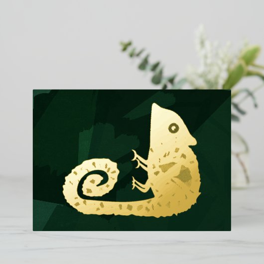 Invitation En Aluminium Caméléon mignon vert (Debout devant)