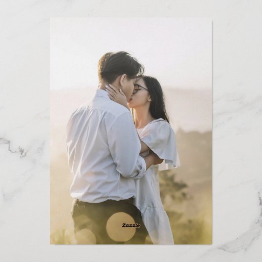 Invitation En Aluminium Camélia encrée mariage brun et or (Verso)