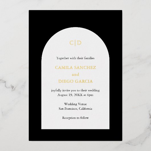 Invitation En Aluminium Camila Black Arch Mariage moderne (Recto)