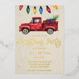 Invitation En Aluminium Camion de Noël et lumières Faux Kraft