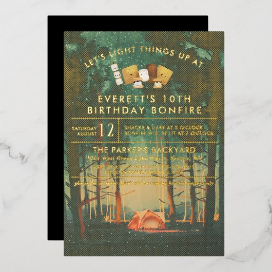 Invitation En Aluminium Camping Bonfire S'mores Fête d'anniversaire (Recto/Verso)