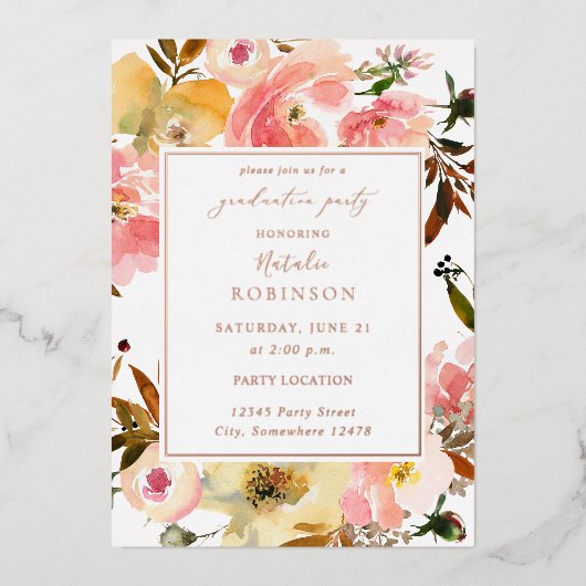 Invitation En Aluminium Candy Pink & Jaune Floral Graduation Party (Recto)