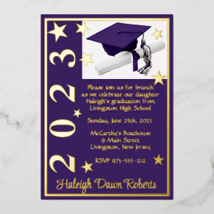 Invitation En Aluminium Cap, Diplôme et Étoiles, Dégradé de Pourpre et Or