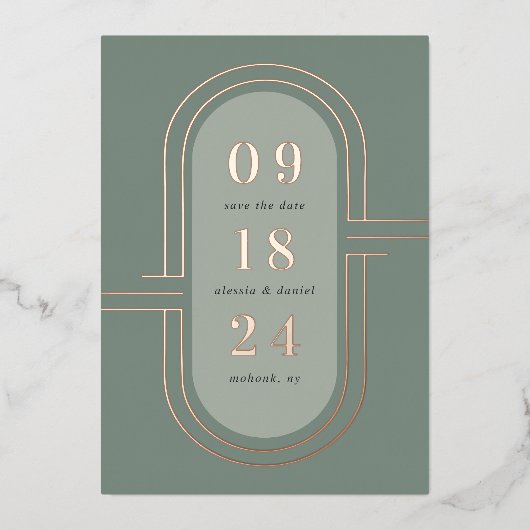 Invitation En Aluminium Capsule temps | Modern Deco Foil Enregistrer la ca (Recto)