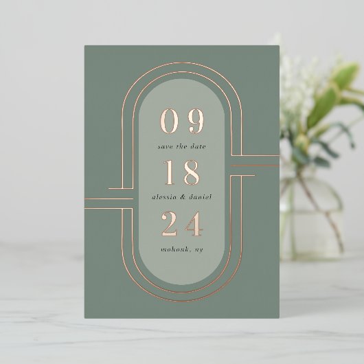 Invitation En Aluminium Capsule temps | Modern Deco Foil Enregistrer la ca (Debout devant)