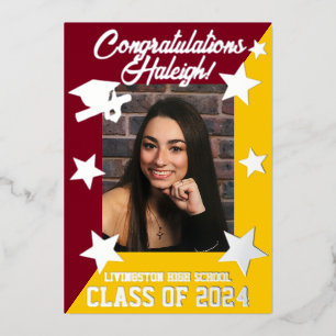 Invitation En Aluminium Cardinal Red/Gold/Silver, Diagonal Graduation