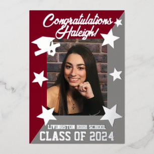 Invitation En Aluminium Cardinal Red & Grey, Diagonal Graduation