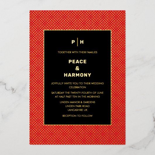 Invitation En Aluminium Carnaby Confetti Gold Red Black Mariage (Recto)