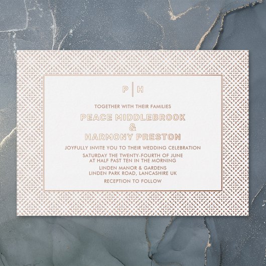 Invitation En Aluminium Carnaby Confetti Rose Mariage blanc or