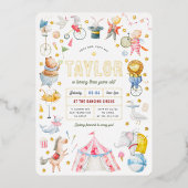 Invitation En Aluminium Carnaval de cirque animal brillant fête d'annivers (Recto)