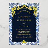 Invitation En Aluminium Carrelage bleu citron italien Méditerranéen Mariag (Recto)