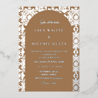 Invitation En Aluminium Carrelage de mariage géométrique italien brun clai