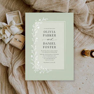 Invitation En Aluminium Carton de Mariage Floral Botanique Vert Sauge Arge