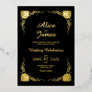 Invitation En Aluminium Carton d'invitation de mariage à motif or noir cla