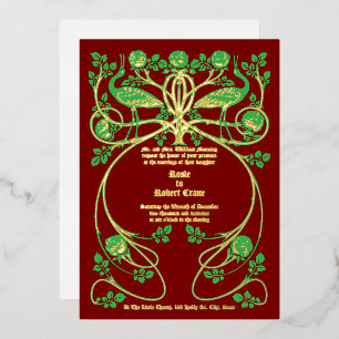 Invitation En Aluminium Carton d'invitation de mariage aux grues Art Nouve