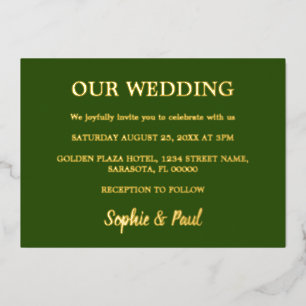 Invitation En Aluminium Carton d'invitation de mariage classique vert forê