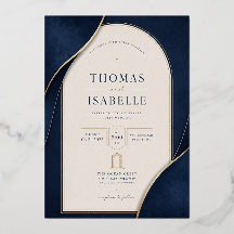 Carton d'invitation de mariage élégant bleu marine