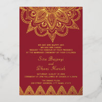 Carton d'invitation de mariage indien à feuilles d