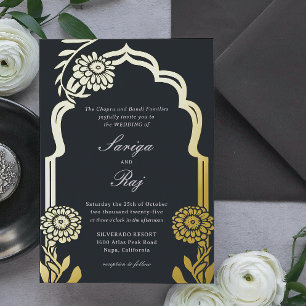 Invitation En Aluminium Carton d'invitation de mariage indien Gold Marigol