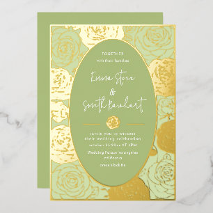 Invitation En Aluminium Carton d'invitation de mariage Roses Vertes en feu