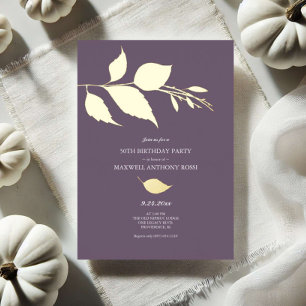 Invitation En Aluminium Cartons d'invitation 50 ans avec feuilles violette