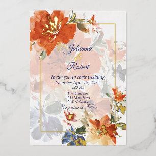 Invitation En Aluminium Cascade orange et bleu mariage floral