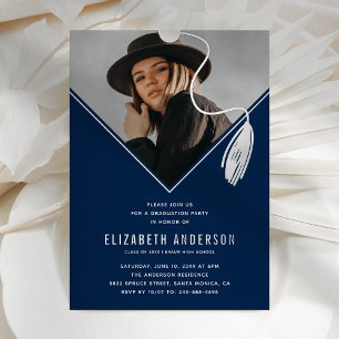 Invitation En Aluminium Casquette à pompon argent bleu Photo Fête de remis