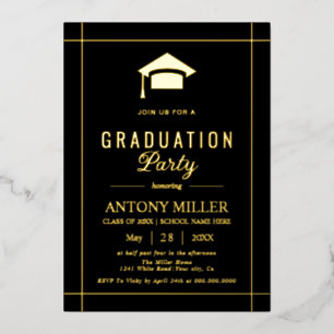 Invitation En Aluminium Casquette de graduation or Classe 2026 noire