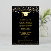Invitation En Aluminium Casquette de la graduation d'or noir Foil Invitat (Debout devant)