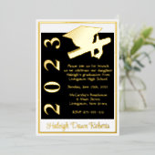 Invitation En Aluminium Casquette & Diplôme, Blanc, Noir & Or (Debout devant)