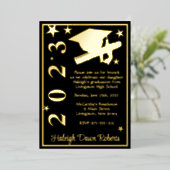 Invitation En Aluminium Casquette, Diplôme, Étoiles Black & Gold Graduatio (Debout devant)