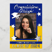 Invitation En Aluminium Casquette, Diplôme, Étoiles, Royal Blue & Gold Gra (Recto)