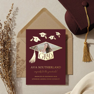 Invitation En Aluminium Casquette diplômé Tassel Photo Graduation Faire-pa