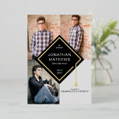 Invitation En Aluminium Casquette photo Black Gold moderne (Debout devant)