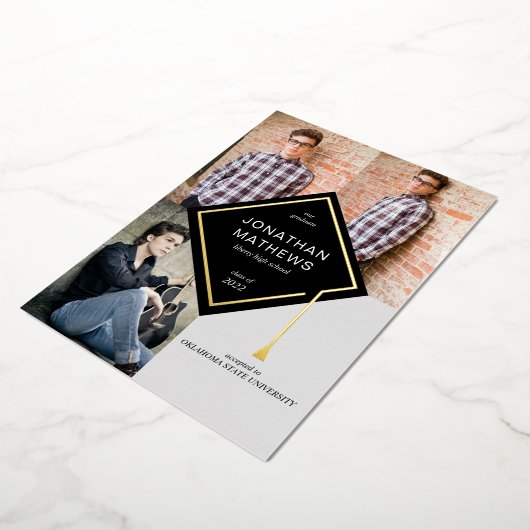 Invitation En Aluminium Casquette photo Black Gold moderne (Rotation)